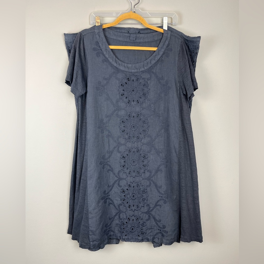 120% Lino Embroidered Tunic And Pants Set Size IT 46/48 US L/XL